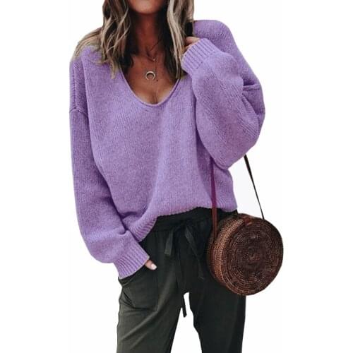 New Sweater Women 2019 v-neck Solid Color Loose Casual Fashion Hot Ladies long-sleeve Winter Clothes Women Vestidos MMY77011