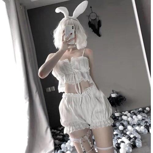 Sexy Pajamas Women Lace Tops and Pumpkin Pants Lingerie Set Lolita Ruffle Panties Bondage Caitsuit Costume Love Live Cosplay