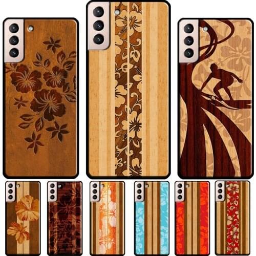 Beach Hawaiian Faux Koa Wood Silicone Case For Samsung Galaxy S21 S20 FE S8 S9 S10 Plus Note 10 9 Note 20 Ultra Coque
