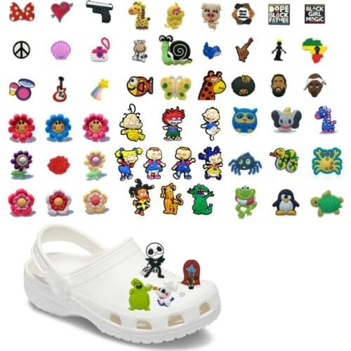 100pcs Animals Flowers Sweet PVC Shoe Charms Horror Movie Zodiac Accessories Food Image Decorations Unicorns Black Man Ornaments