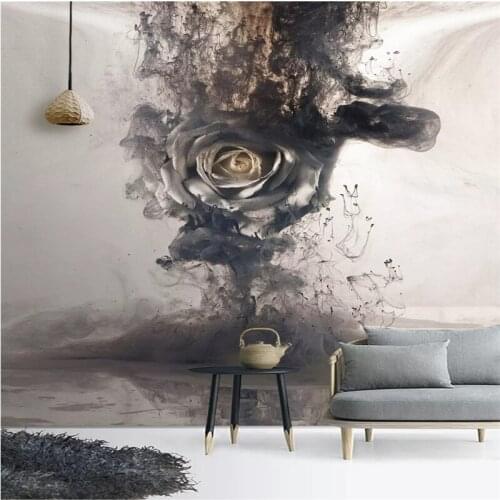 Custom living room corridor entrance 3d wallpaper European creative hand-painted smoke rose background wall wallpaper Beibehang