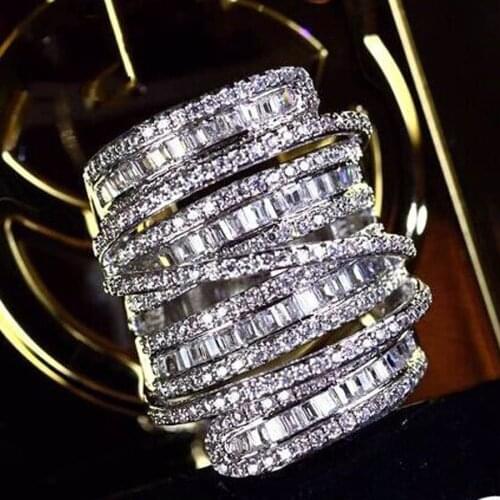 Luxury Pave set full Square T Simulated Diamond gemstone ring jewelry Women S925 Sterling silver Cocktail Band Rings size 5-10