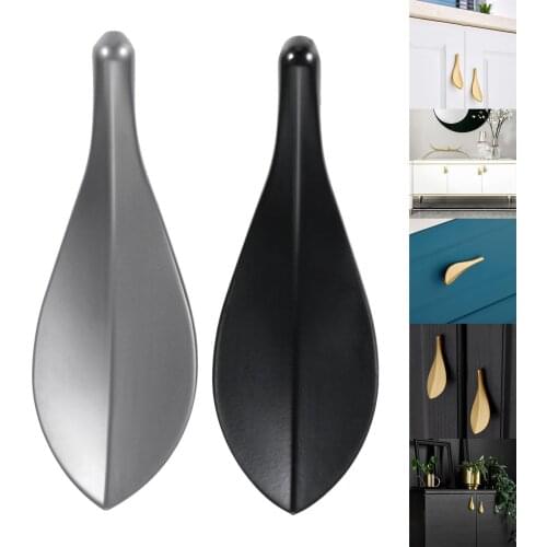 Leaf shape Knob Metal Alloy Cabinet Handle Small Pearl Black finish Matte Grey Pull Decor Kitchen Bathroom Drawer Door w/screws