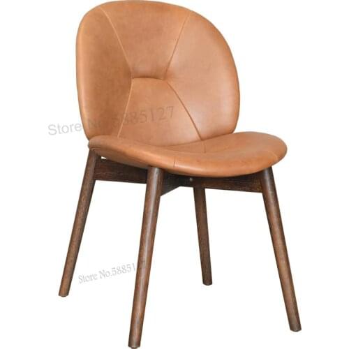 Customized Nordic Dining Chair Pacha Oak Designer Solid Wood Chair Simple Backrest Chair Imported Leather Dining Chair Home