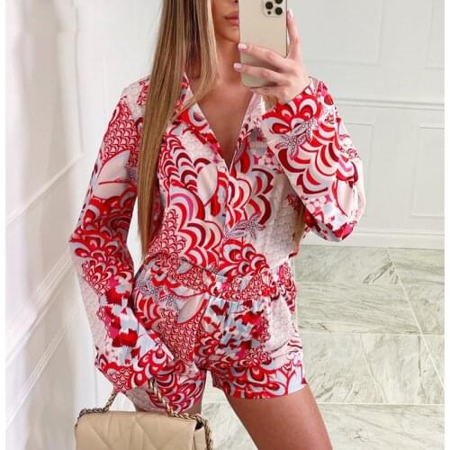 Adogirl Floarl Print Tracksuit Two Piece Set Women Summer Long Sleeve Shirt And Shorts Casual Matching Suit Outfits 2021
