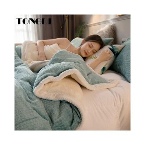 TONGDI Woolen Raschel Blanket Soft Thickened Heavy Warm Elegant Two-tiered Fleece Luxury For Cover Sofa Bed Bedspread Winter