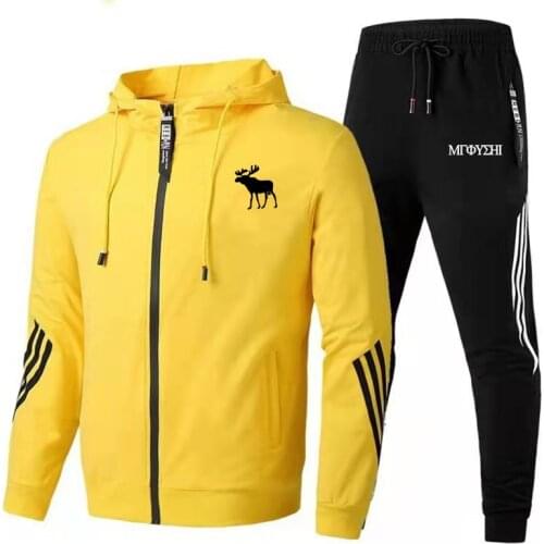 Spring and autumn outdoor fashion printed mens Hooded Sweatshirt + trousers mens casual sportswear