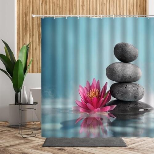Zen Garden Shower Curtain 3D Green Bamboo Floral Stone Lotus Bathroom Home Decors Waterproof Fabric Bathtub Curtains Accessoires