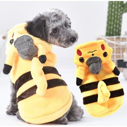Yellow Flannel Soft Dog Clothes Cartoon Design Animal Shaped Cotton-padded Halloween Hoodie For Small Cat Puppy Wholesale Goods