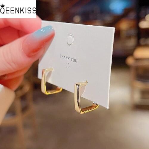 QEENKISS EG7302 Fine Jewelry Wholesale Woman Girl Birthday Wedding Gift Geometry Square 925 Sterling Silver Needle Stud Earrings