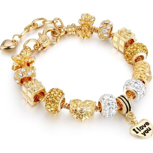 Luxury 14k Yellow Gold Diamond Bracelet For Women Elegant Crystal Beads Charm Bracelet Hand Chain Wedding Fine Jewelry Gifts