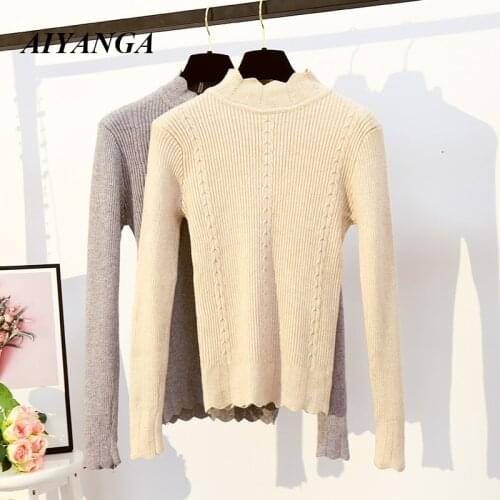 2019 Spring Autumn Turtleneck Women Sweaters And Pullovers Long Sleeve Ladies Pull Femme Korean Slim-fit Elastic Knitted Sweater