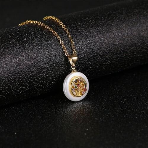 Fashion Golden Stainless Steel Colored Zircon Tree Of Life Pendant Necklace Charm Women Necklace Jewelry