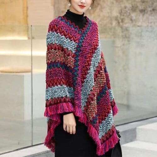 Winter Cloak Women Soft Knitted Print Tassel Cardigan Capes Shawl Coat Ponchos Mujer Invierno Elegantes Cape Poncho Women