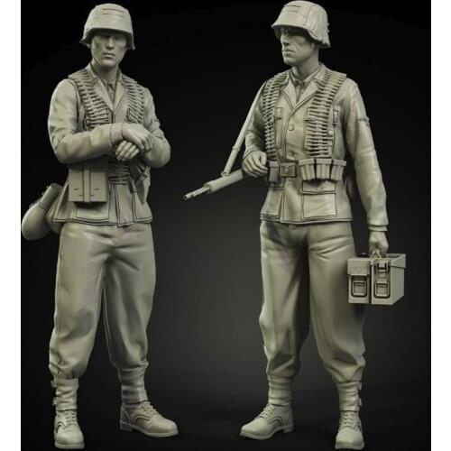 1/35 World War II Tank Soldier Officer MG-42 team set, Resin Model Soldier, GK, military theme, Unassembled and unpainted kit
