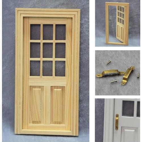 1 Set 1/12 Scale DIY Dollhouse Miniature Furniture Accessories Mini House Wood Exterior Door with 2pcs Door Handle