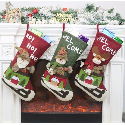 Christmas Stockings Hanging Christmas Tree Decoration Ornaments New Year Candy Bag Christmas Gifts Socks Stocking Xmas Ornament
