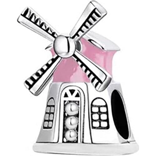 1PC Pink Lake Blue Windmill DIY Beads Charms Fit European Pandora Charm Bracelets & Bangles Jewelry Making Accessories
