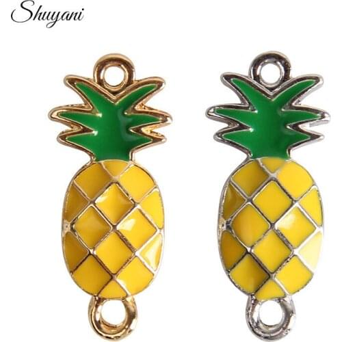20PCS Enamel Pineapple Connect Charms Pendant for Bracelet Jewelry Making DIY Accessories 27*12mm