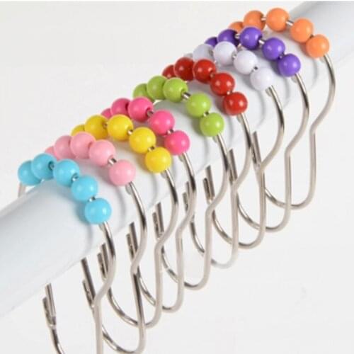 6Pcs Stainless Steel Color Acrylic Roller Ball Heightening Shower Curtain Rings Hooks Glide Rings Home Bathroom Accessories