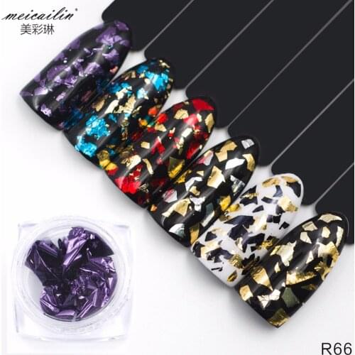 6 Pot/Set Gold Silver Glitter Nail Foils Sticker Gel Adhesive Glue Image Transfer Paillette Flake Full Cover Laser High Quality