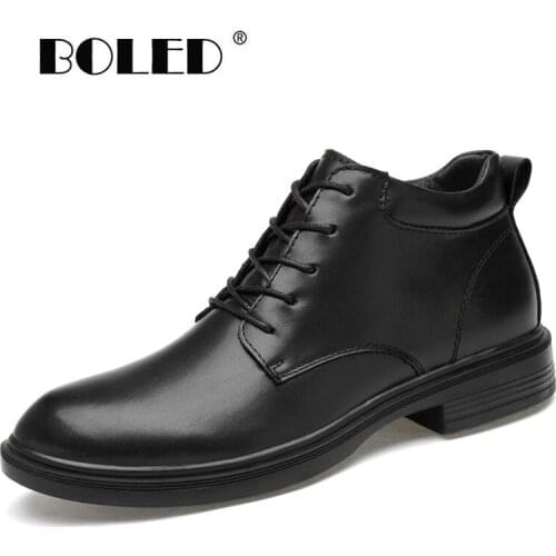 Warm Plush Fur Men Boots Soft Natural Leather Ankle Snow Boots Shoes Quality Lace Up Waterproof Autumn Winter Shoes Men