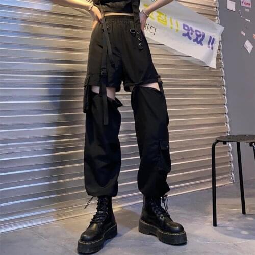 Cargo Pants Jogges Women Black Korean Fashion Cool Hip Hop Streetwear High Waist Loose Casual Trousers Detachable Pantalon Femme