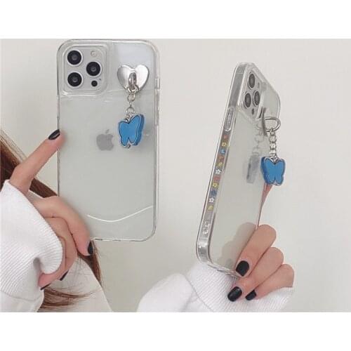 Side Patterns Cute Butterfly Pendant Phone Case For iPhone 12 mini 11 Pro Max X XR XS Max 7 8 Plus SE 2020 Soft Clear Cover Gift