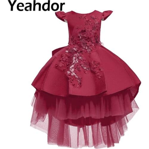 Kids Embroidery Dresses Flower Girls Dress High Low Gown Birthday Wedding Party First Communion Dress for Girl filles robes
