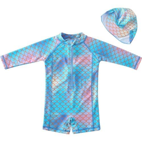 Wishere One Piece Swimsuit With Hat Baby Girl Swimwear Outdoor Swimming Suits Kids Beachwear Sun Protection Cap