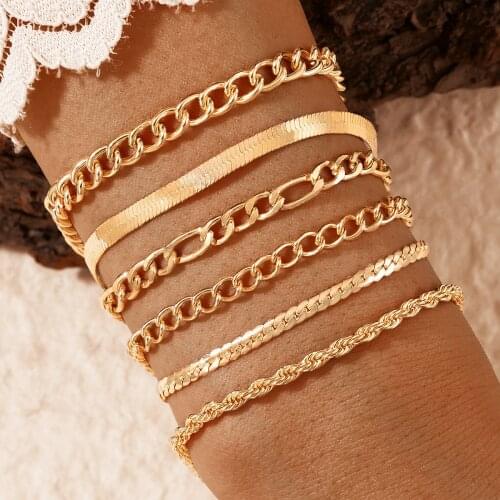 DIEZI Vintage Simple Gold Color Thick Chain Bracelet For Women Girls Fashion Bohemian Punk Snake Chain Bracelets Jewelry Sets