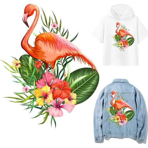Flamingo Patch Iron-on Transfers for Clothing Thermoadhesive Patches Ironing Stickers Diy Applique Flex Fusible Transfer Dress