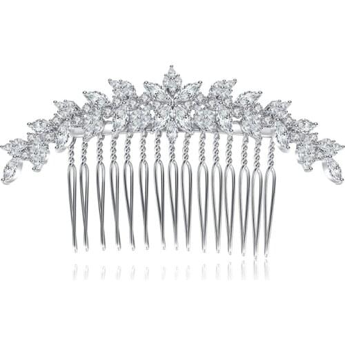 Floralbride Crystal Rhinestone Copper Alloy Bridal Hair Comb Wedding CZ Cubic Zirconia Hair Accessorie Bridesmaids Women Jewelry