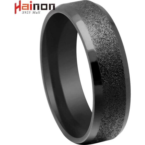 Hainon High Quality 316L Stainless Steel Rings Dull Polish Black&Gold Color Rings Wedding Ring Engagement Ring For Lovers