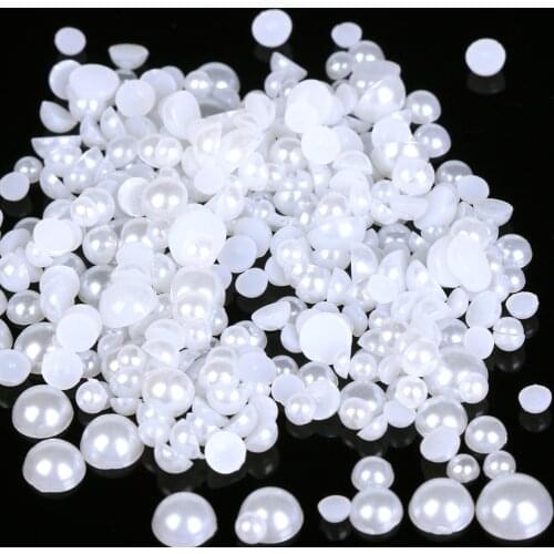 1000pcs/pack Mixed Size ABS Imitation Pearls Half Round Flatback Resin Pearls White/Ivory DIY Nail Art Decoration Craft