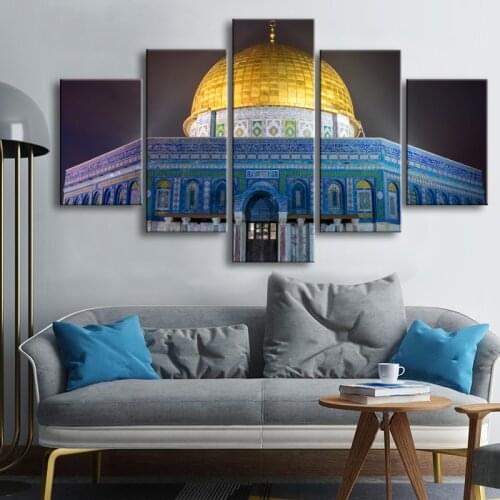 Islamic Building Islamic Mosque Posters Wall Art 5 Pieces Canvas Print Paintings Framed Wall Art Pictures Living Room Decor