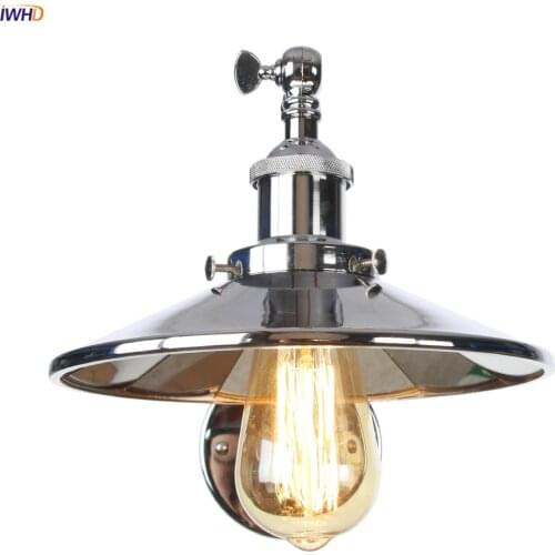 IWHD Plating Chrome Silver Vintage Wall Lamp Beside Bedroom Stair Adjustable Swing Long Arm LED Wall Light Sconce Loft Decor