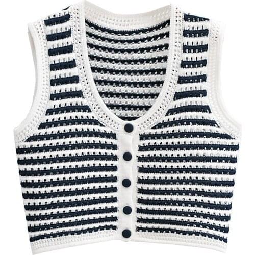 JC·KILIG 2021 Striped Hollow Out Short Sleeveless Knitted Vest S3194