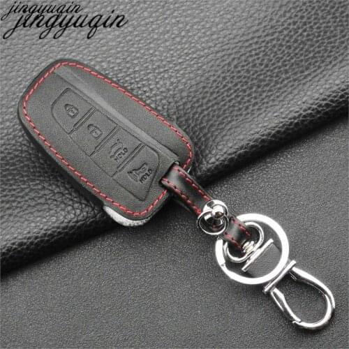 Jingyuqin 4 Button Leather Car Remote Key Fob Shell Cover Case For Hyundai Genesis 2013-2015 Santa Fe Equus Azera