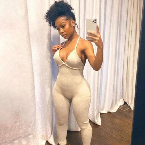 Summer new womens sexy backless fitness jumpsuit