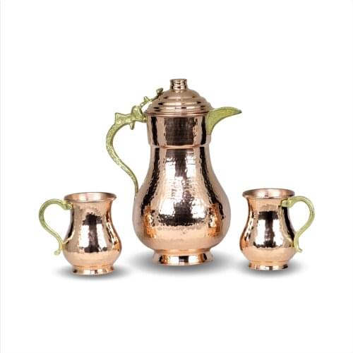 Morya Copper Water Pitcher with Lid Beverage Carafe Elegant Decanter Jug Juice Handmade Buttermilk Drinkware Vintage Style Set Red