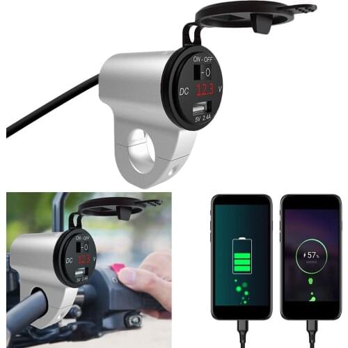 Motorcycle USB Charger Car Fast Charger Universal With Switch Mobile Phone Adapter 2.4A Digital Display Aluminum Alloy