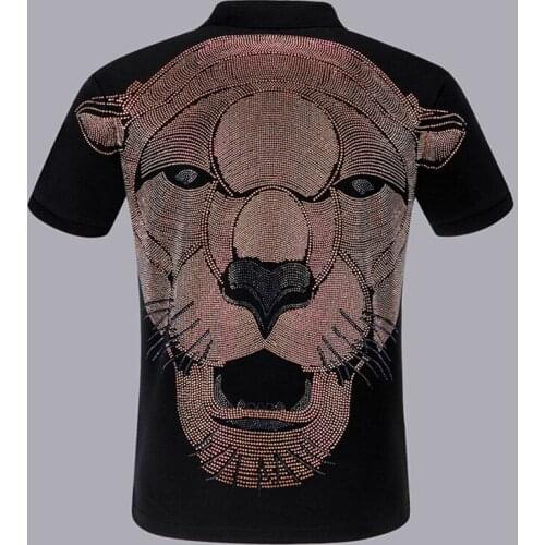High quality Men Summer Diamond design T-shirt Cotton Turn-down collar Breathable Anti-Wrinkle Business Tops