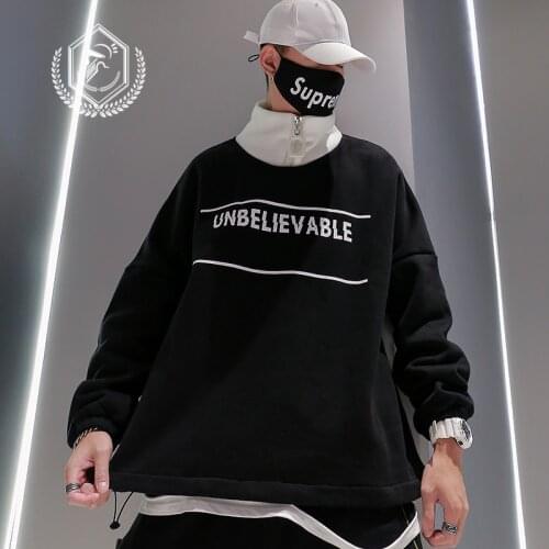 Men Fashion Loose Print Casual Zipper Pullover Hip Hop Sweatshirts