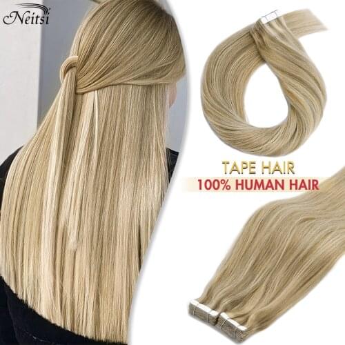 Neitsi Clearance Tape In Human Hair Extensions Blonde Balayage Color Machine Remy Skin Weft Natural Hair 12"-28" Invisible Hair