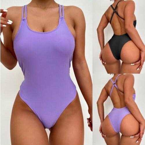 2021 New Style Sexy Cross Back High Cut Padded One Piece Swimsuit Female Backless Bikini Suitswim