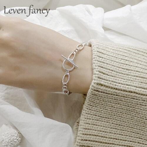 New Trendy Geometric Oval Rope Chain Bangle for Women Girl Party Jewelry OT Clasp Simple Chain Bracelet 925 Sterling Silver Gift