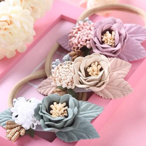 Baby Flower Headband Handmade Bundle Nylon Elastic Hair Bands Girl Hairband Headdress For Kids Newborn Turban Hair Accessories