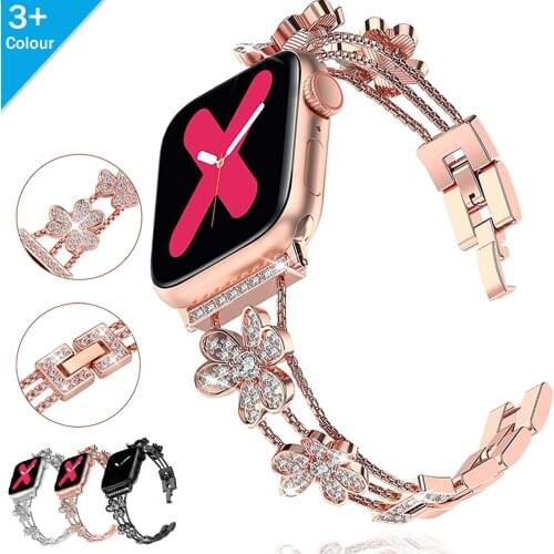 Women Stainless Steel Diamond Strap for Apple Watch Band 44/40mm 38/42mm Luxury WistBand for IWatch Serie SE 6 5 4 3 Bracelet