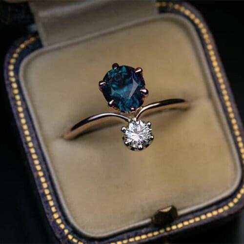 Luxury Female Blue Round Crystal Ring Charm Rose Gold Color Wedding Rings For Women Trendy Zircon Stone Thin Engagement Ring